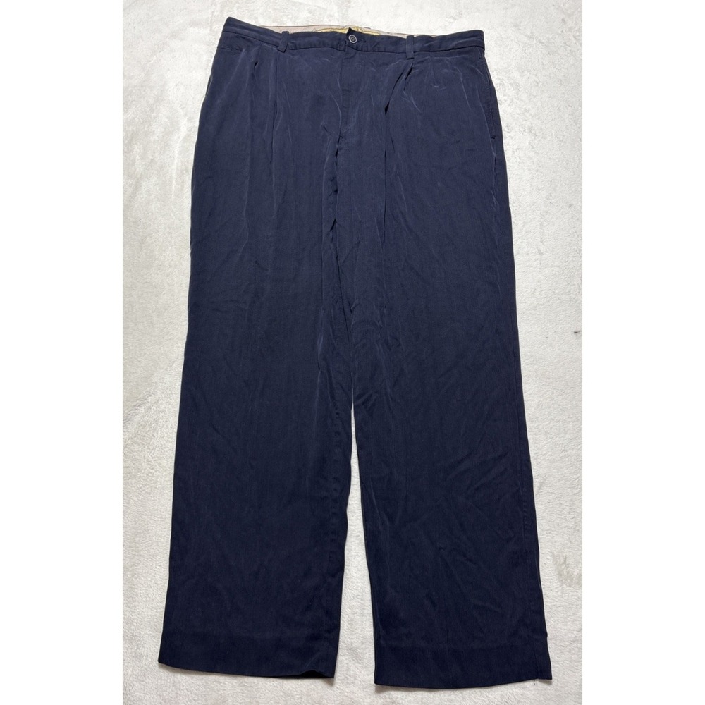 Tommy Bahama Pants Mens Size 38x27 Blue Silk Bamboo Pleated Front Chino